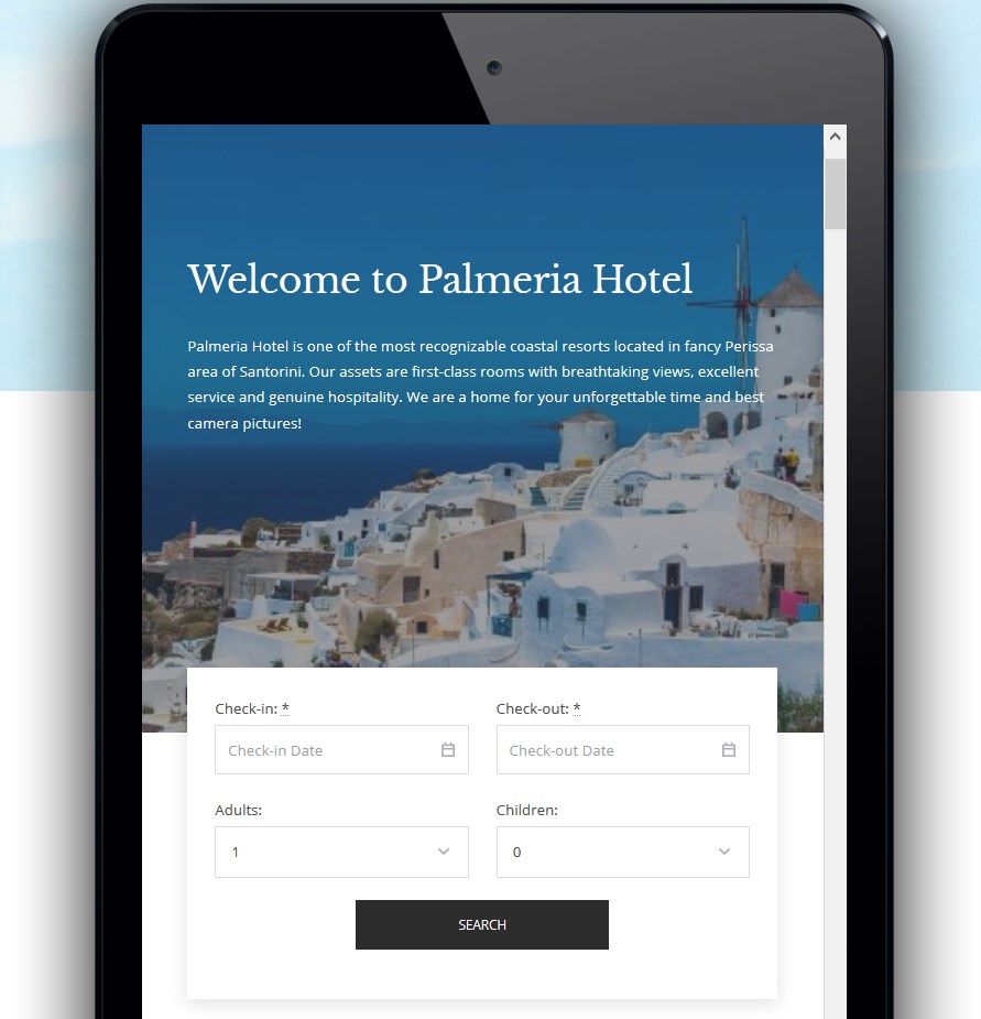 hotel booking wordpress website book on mobile palmeria