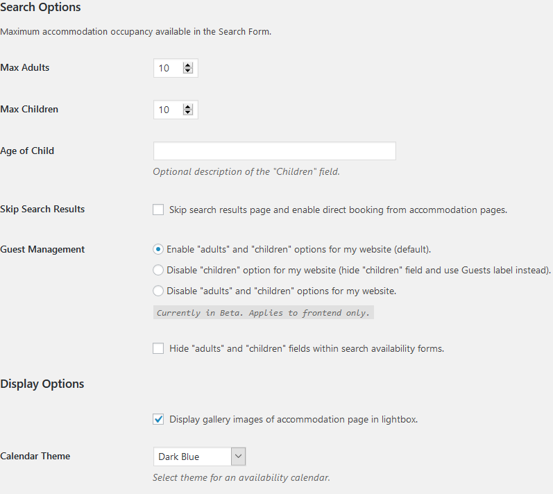 search form settings