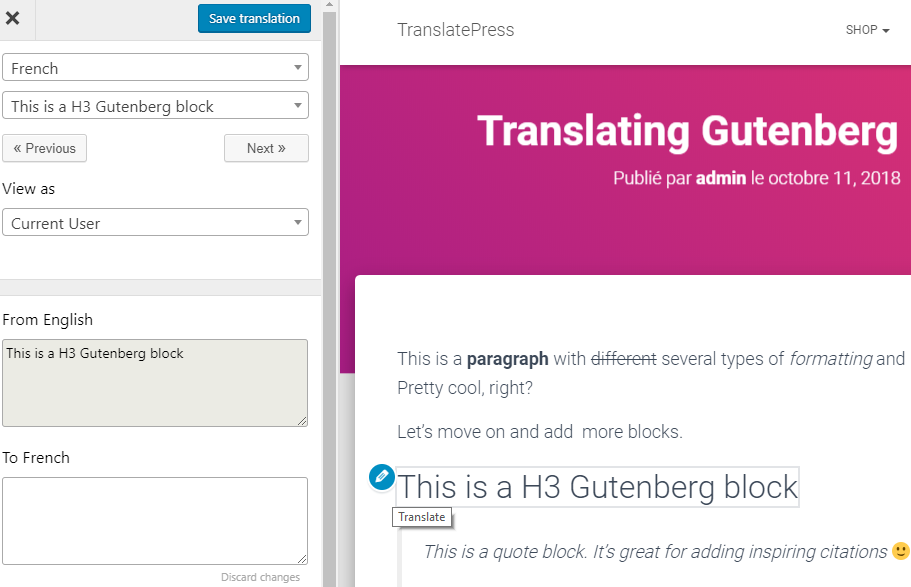 translatepress gutenberg