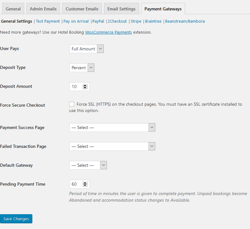 wordpress hotel booking payment gateways