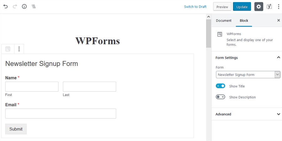 wpforms plugin gutenberg integration