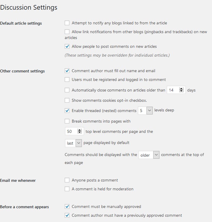 discussion settings