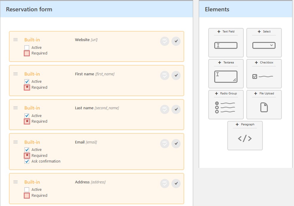 Snapshot of the page responsible for the construction of the reservation form in the Team Booking plugin.