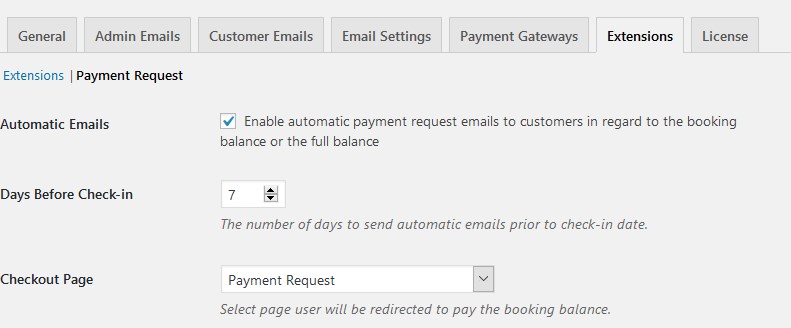 wordpress hotel booking payment request email scheduler