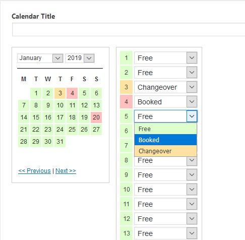 Page for adjusting the appearance of the Booking Availability calendar.