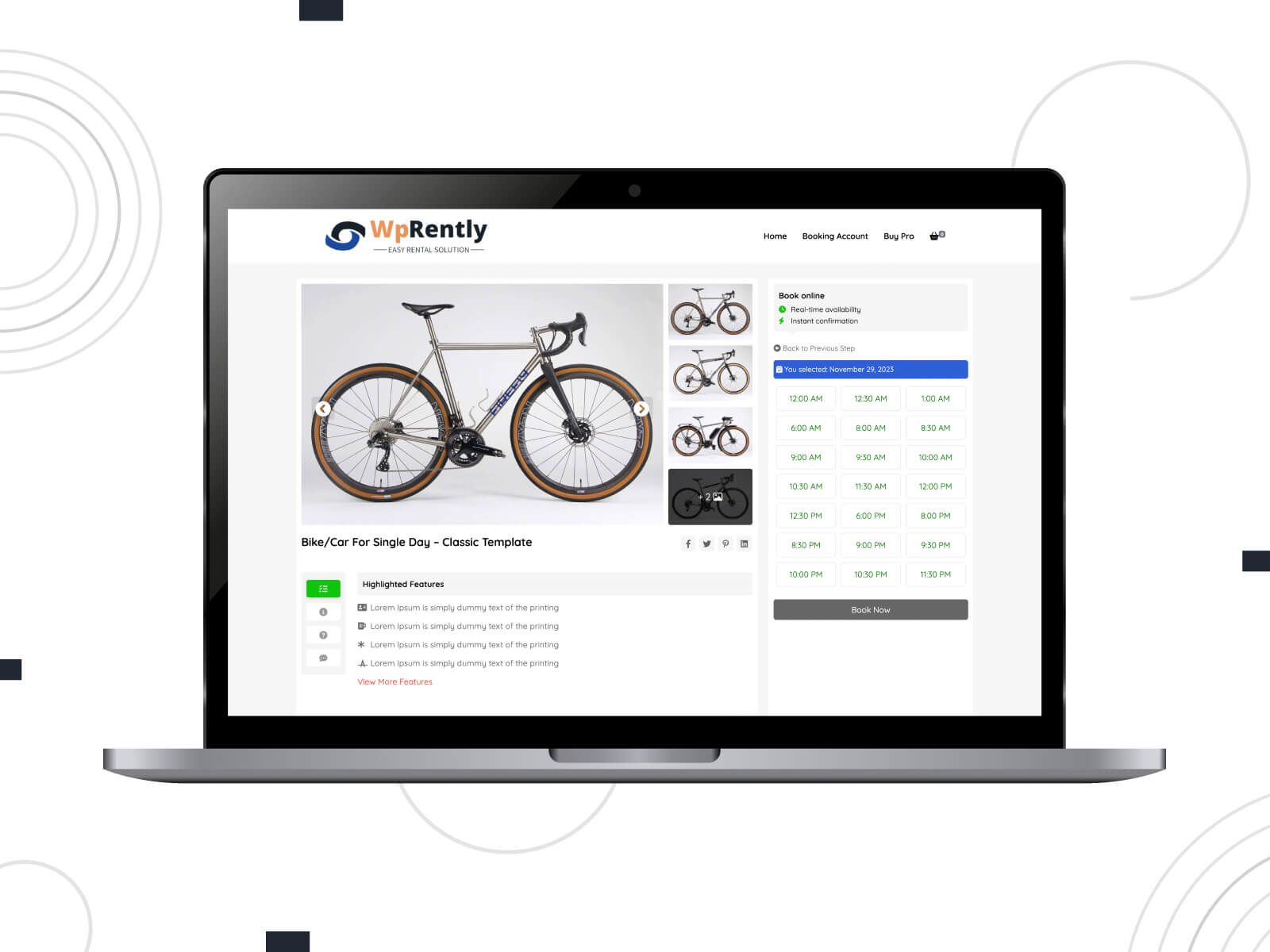 WPRently - one of the best WordPress calendar plugins for bikes, cars, and inventory rentals.