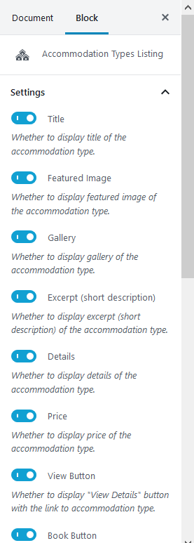 accommodation type listing