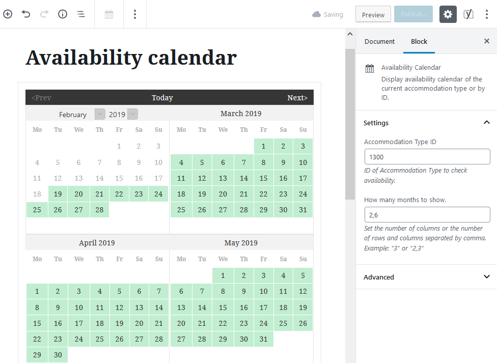 availability calendar