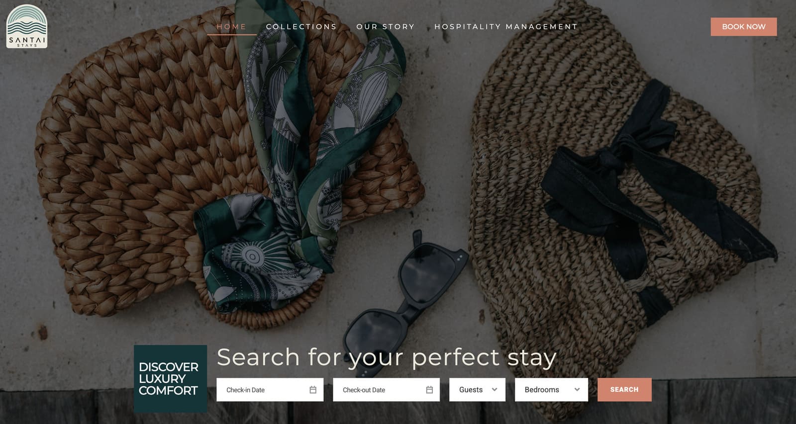 Screenshot of the Santai Stays wordpress website.