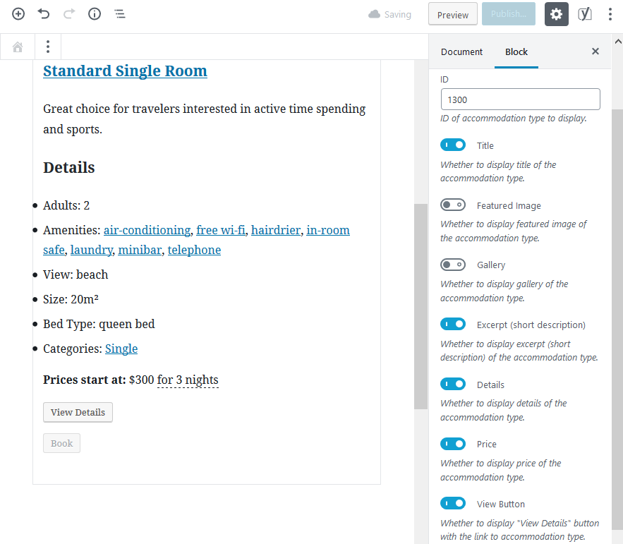 standard single room block