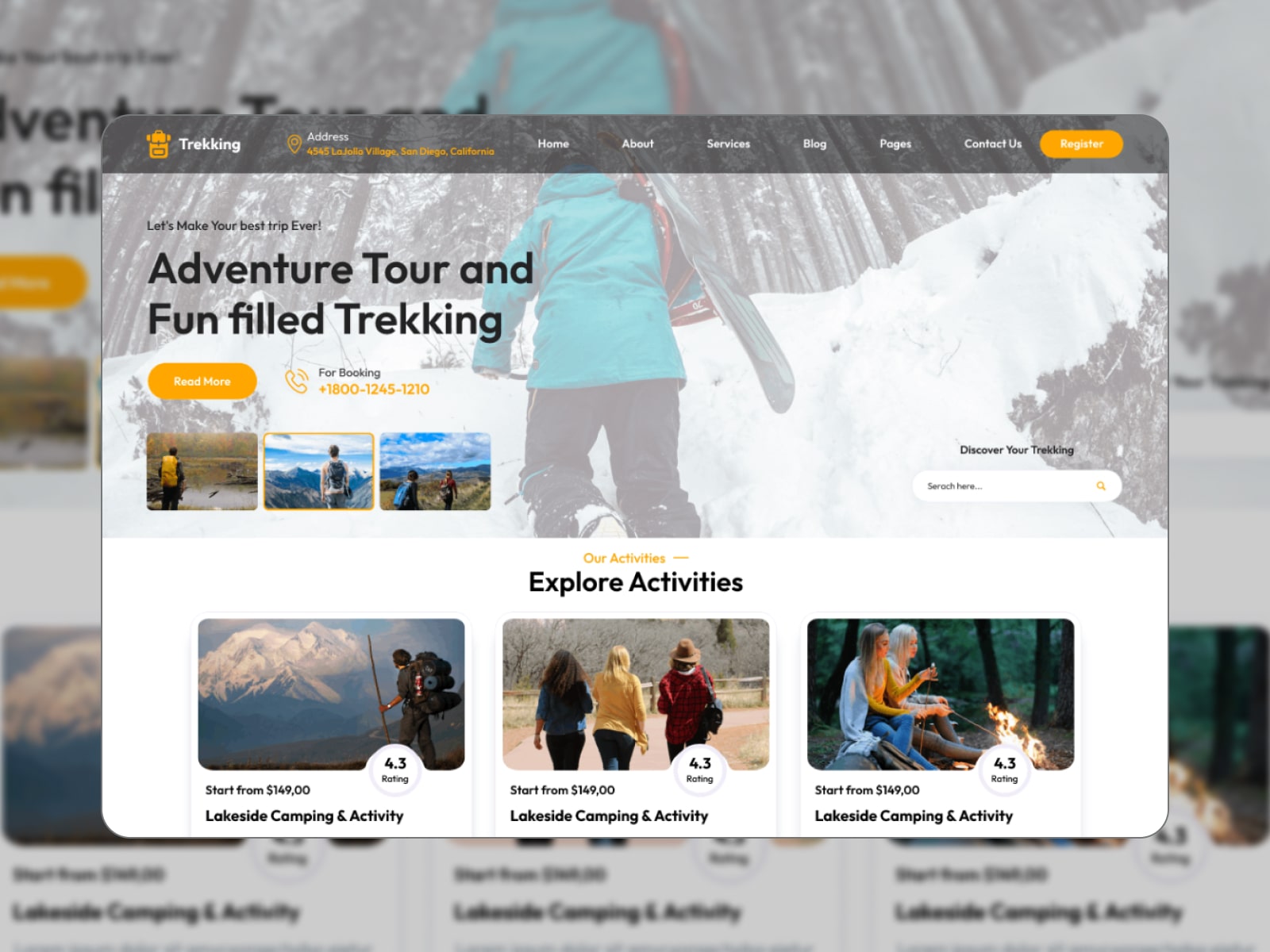 Collage of the Adventure Trekking Camp WordPress theme for free camping sites.