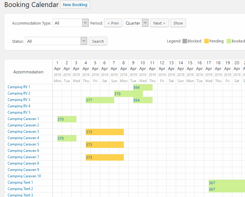 bookings calendar tooltips