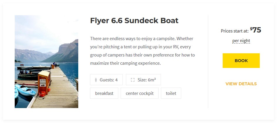 layout rental boat wordpress listing