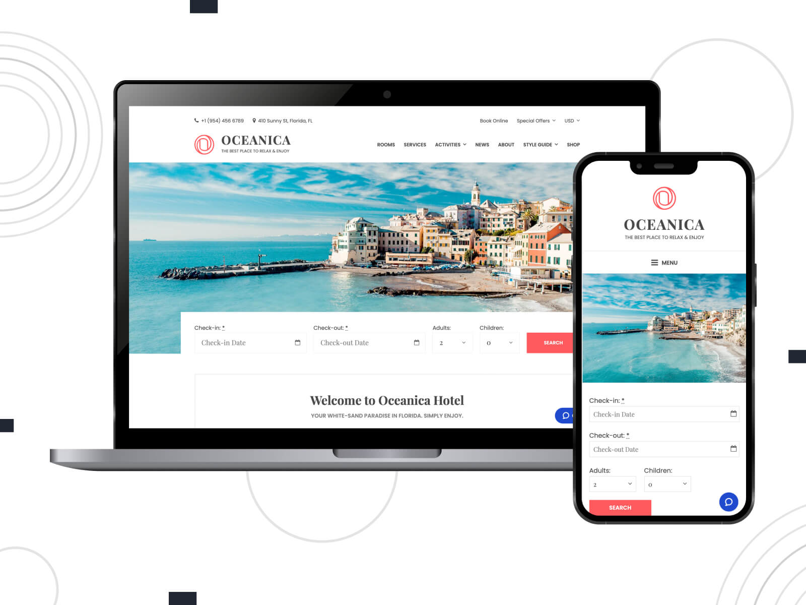 Snapshot of Oceanica - bright, crisp, one of the best WordPress themes, it features dynamic templates with video backgrounds and animations in light sea green, cadet blue, and light steel blue hues.