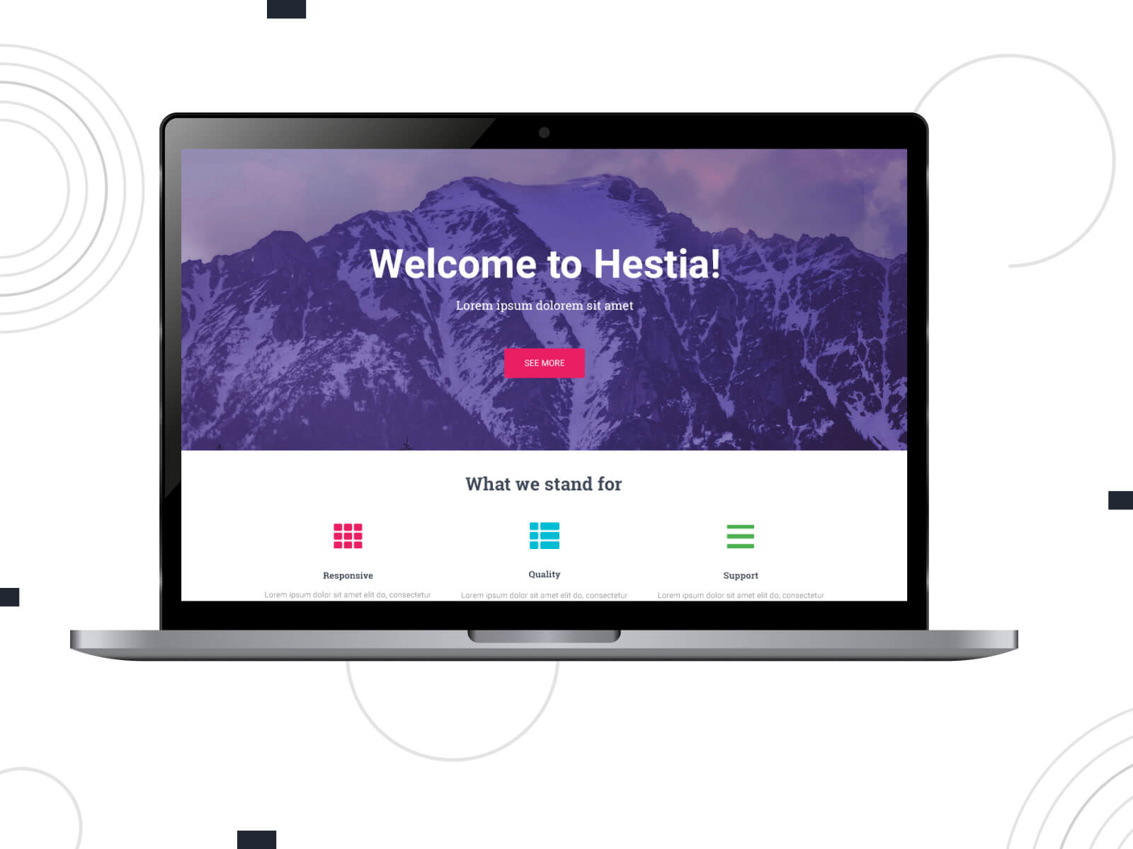 Photo of Hestia - light, cool, known for its user-friendliness template that is rated as one of the unmatched WordPress themes for easy setup in dark sea green, light slate gray, and dark slate blue color gradation.