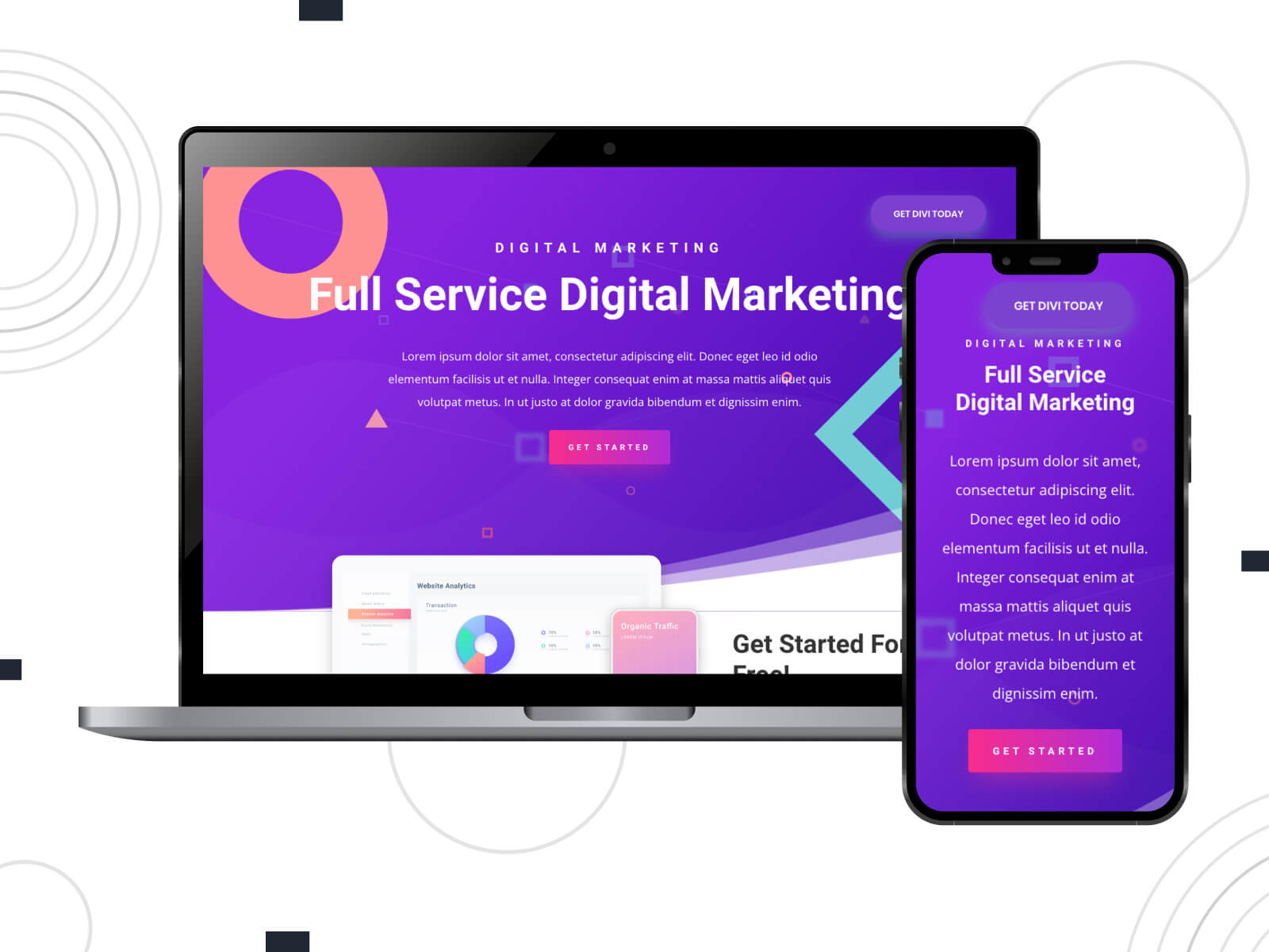 Screenshot of Divi - dark, calm, this premium theme stands out as one of the best WordPress themes with its advanced features for professional sites in gainsboro, dark gray, and blue violet color gradation.
