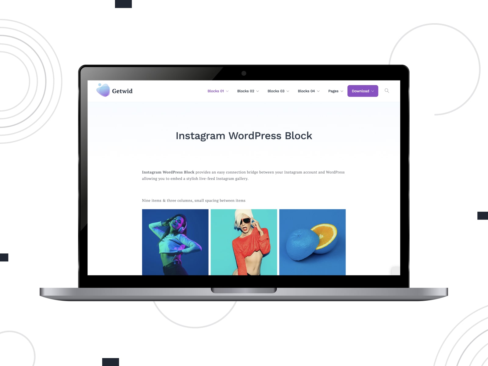 Collage of the Getwid Instagram Feed block demo page.