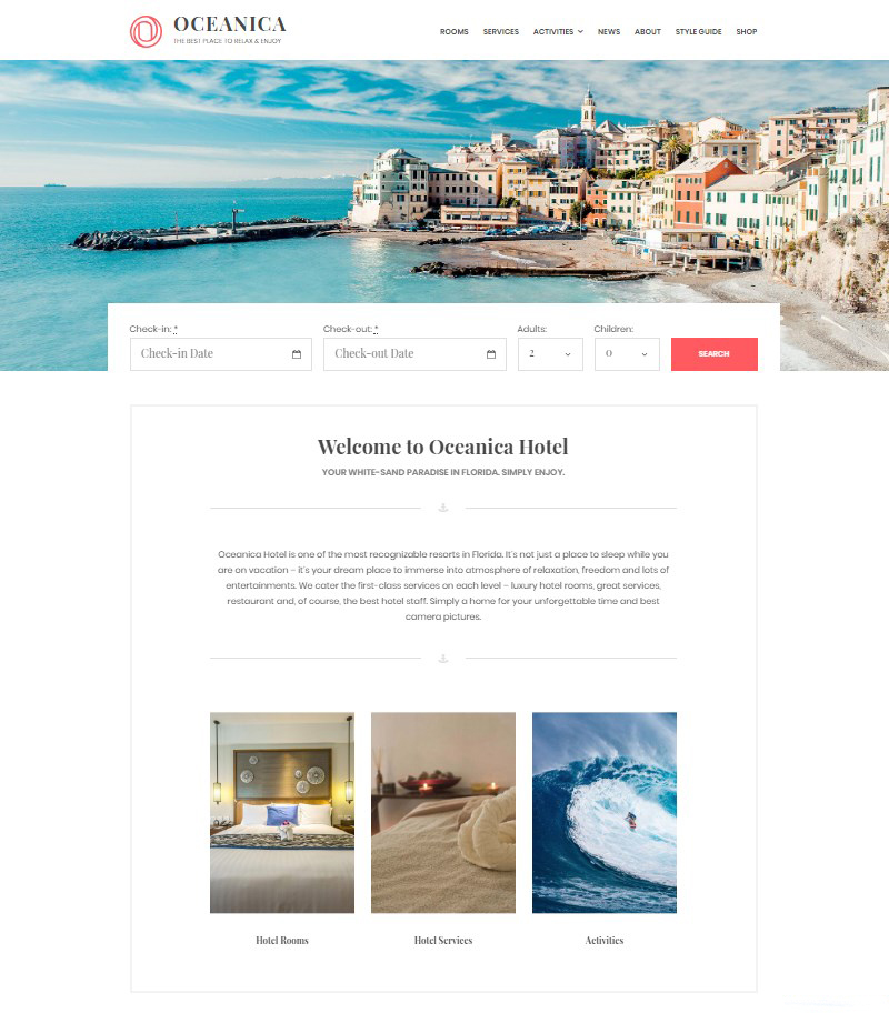 Oceanica hotel WordPress theme
