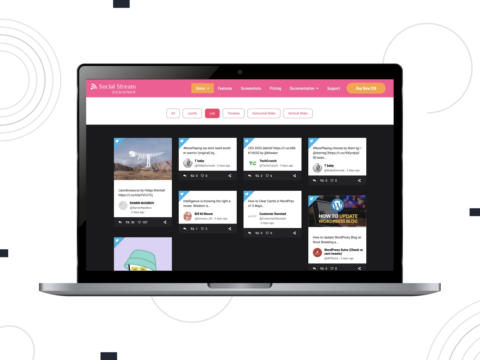 Collage of the Social Stream Designer Instagram feed plugins for WordPress sites on the desktop screen.