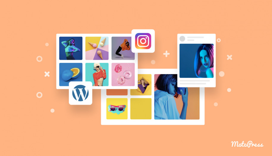 Collage of the best WordPress instagram feed plugins on the orange background.