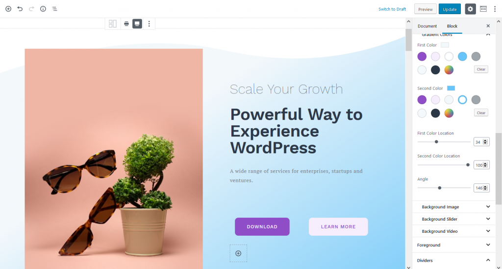 gutenberg free wordpress theme change front page