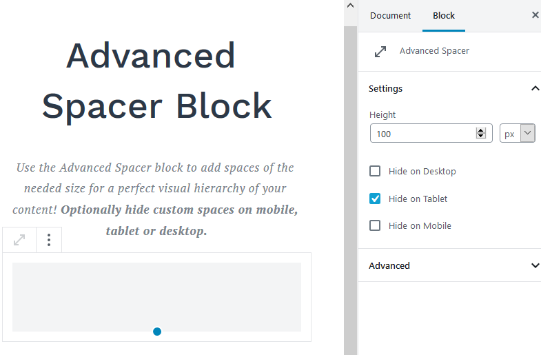 getwid advanced spacer block