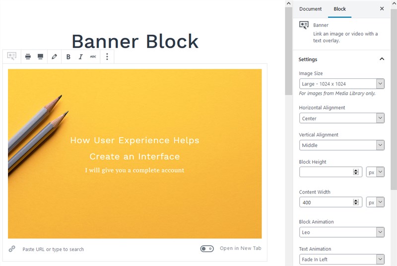 getwid banner block gutenberg settings