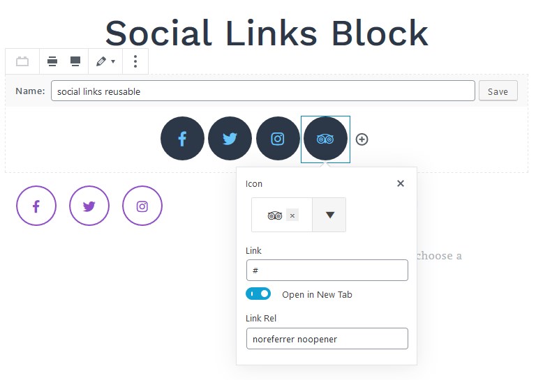 getwid social links gutenberg block