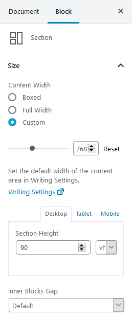 section block width in gutenberg blocks