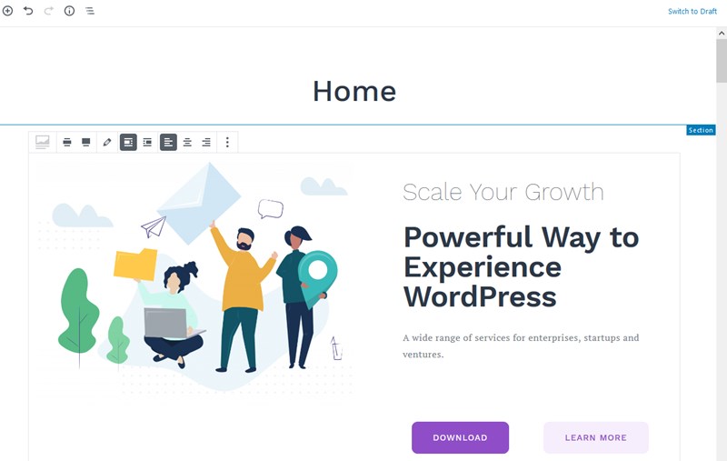 gutenberg free wordpress themesection home page