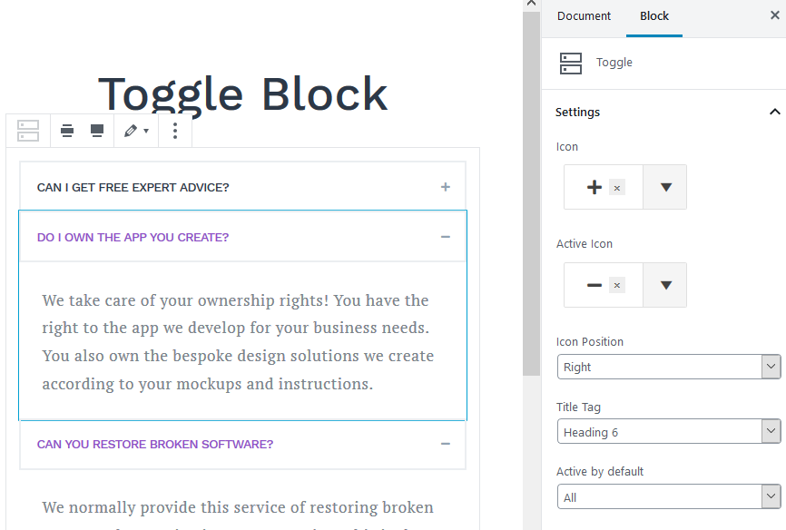 toggle block featured