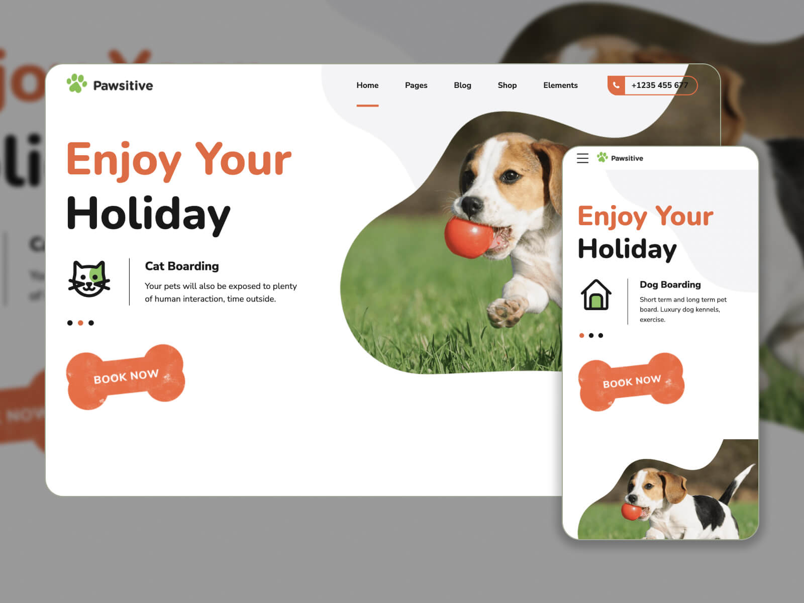 Photo of Pawsitive - professional design WordPress theme for pet-sitting businesses in snow, darkgray, darkslategray, peru, and dimgray color palette
