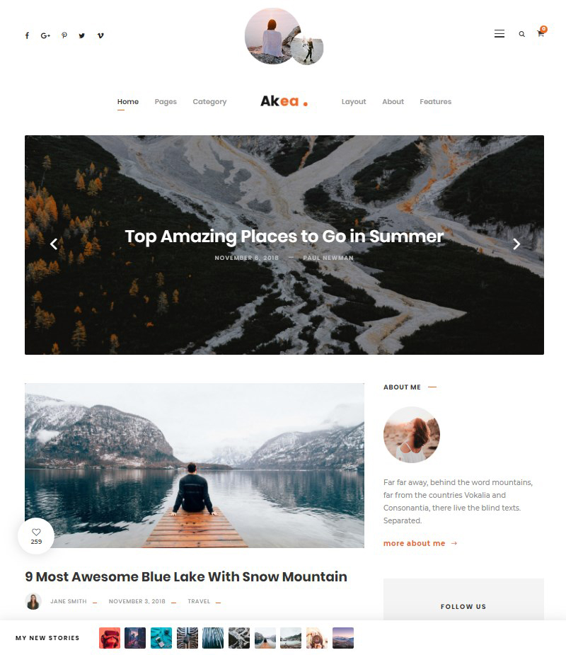 Akea Gutenberg blog WordPress theme