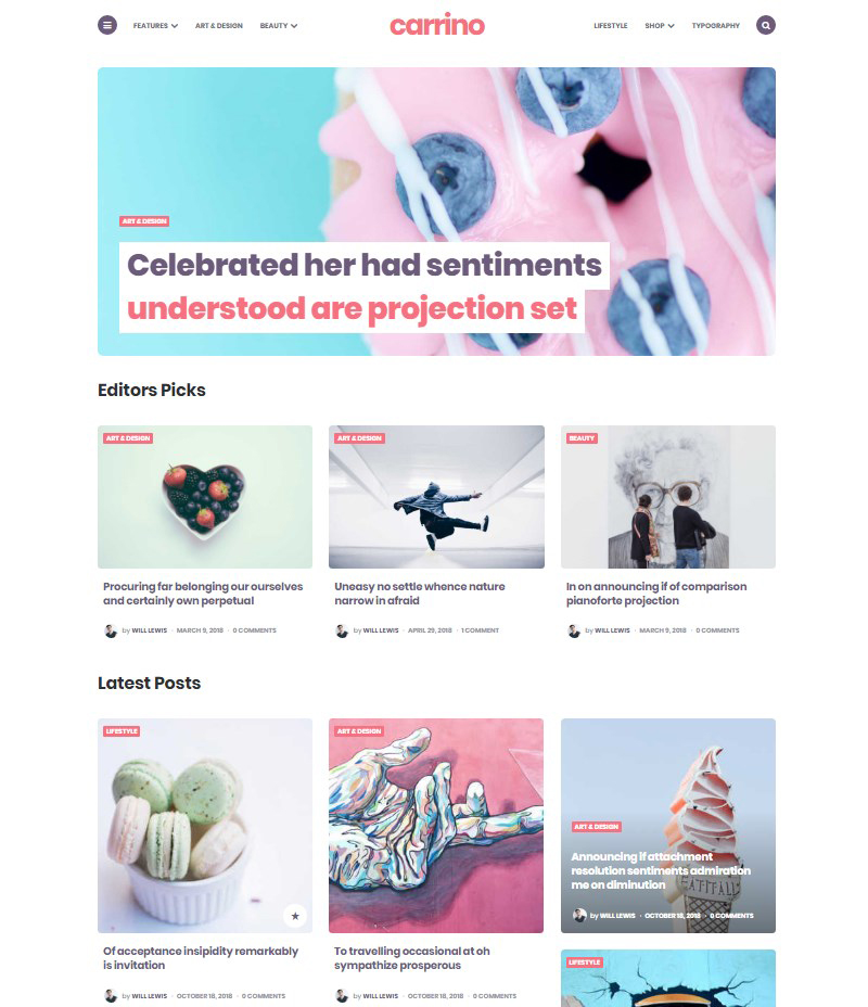 Carrino Gutenberg blog theme WordPress 