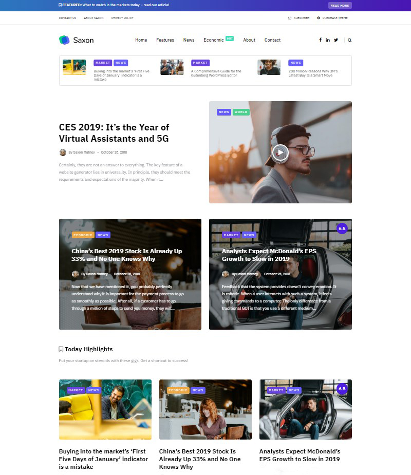 Saxon WordPress blog and magazine theme