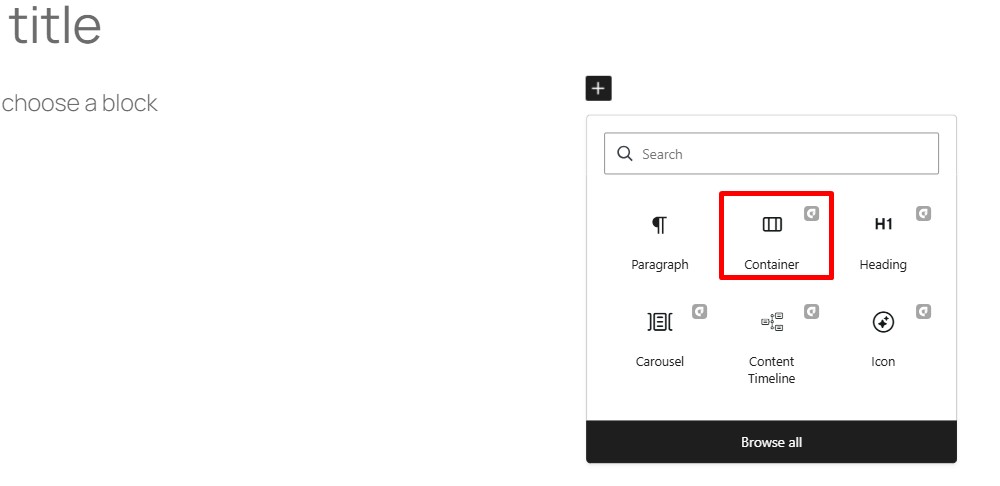 Screenshot of the ablocks container WordPress block demo.