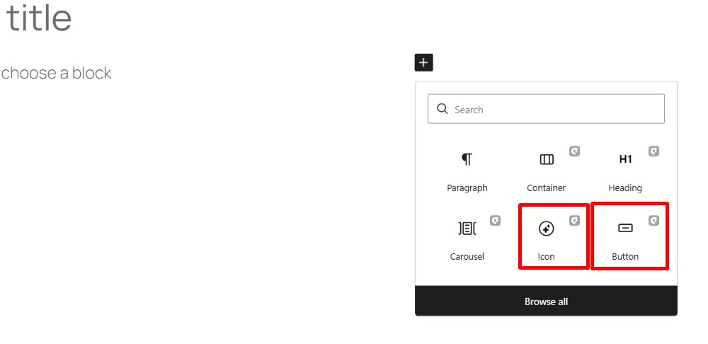 Screenshot of the ablocks icon and button Gutenberg blocks demo.