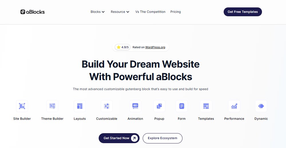 Screenshot of the ablocks plugin homepage.