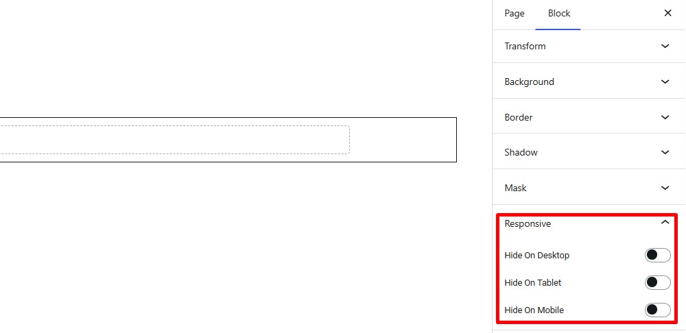Screenshot of the ablocks responsive control settings.