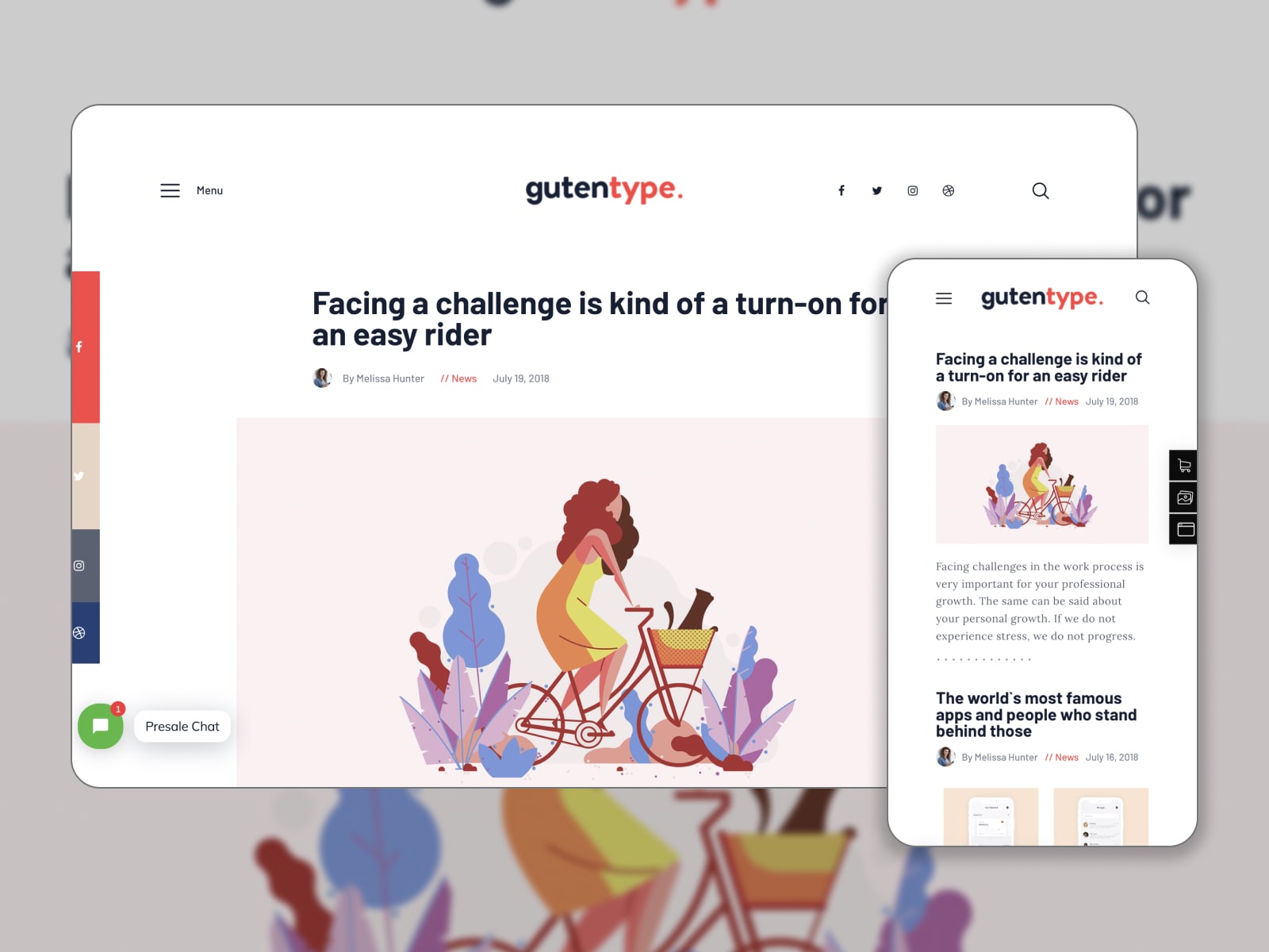 Collage of the Gutentype Gutenberg theme for magazine sites in white, pink and red colors.
