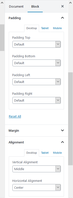 Section Gutenberg Block allignment settings