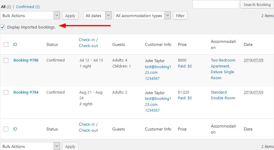 display bookings