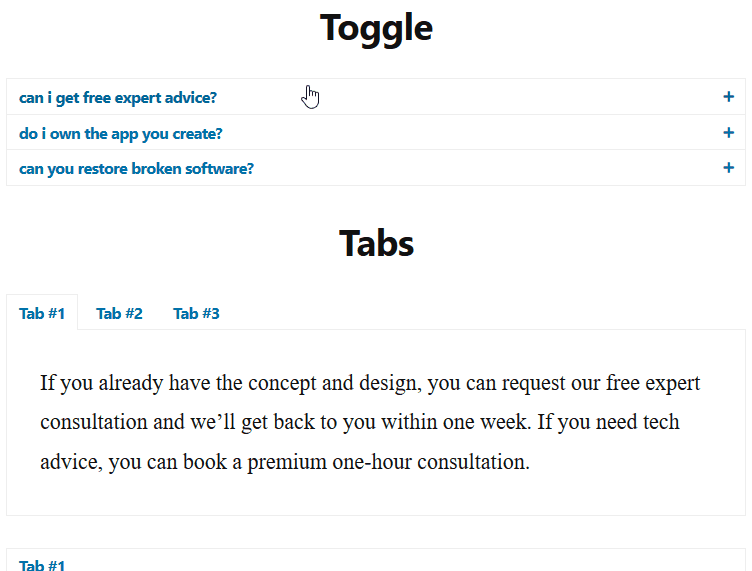 toggles and tabs