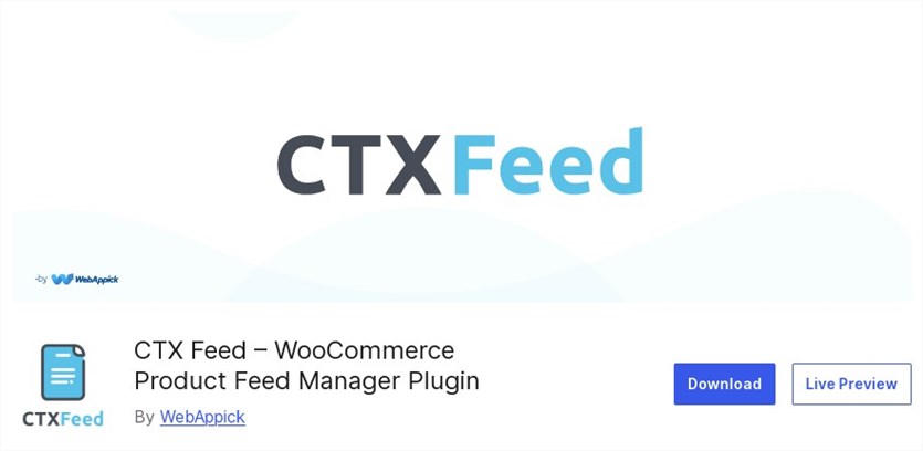 Screenshot of the CTX Feed WooCommerce plugin official page.