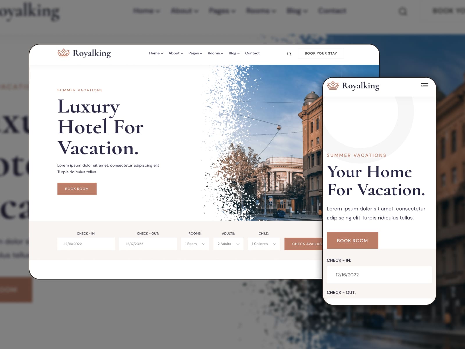 The HTML template Royalking for room booking.