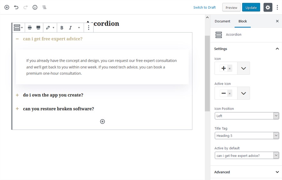 accordion tabs settings