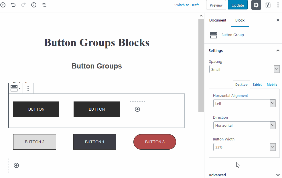 button group settings