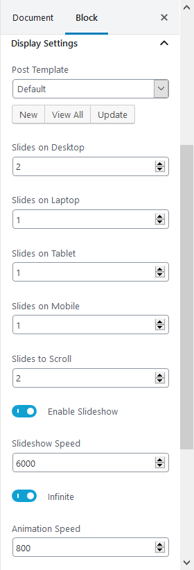 display carousel settings