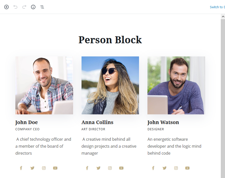 featureed wordpress team block