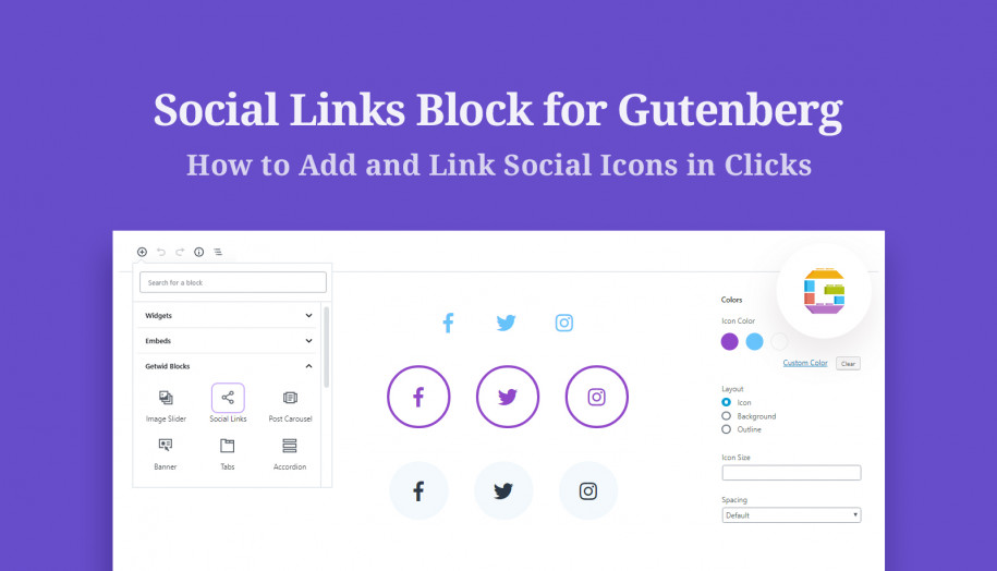 social icons Gutenberg block